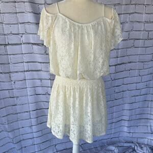 NWT American Rag Large Lace Overlay Country Off Shoulder Dress Ivory